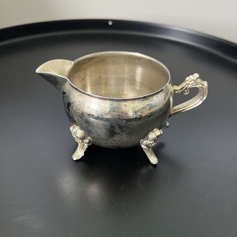 Vintage Silver-plated Creamer Victorian Cottage Floral design